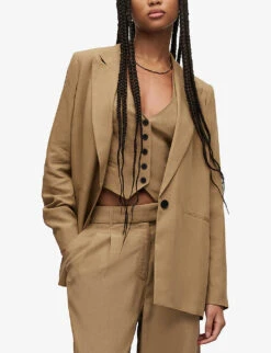 AllSaints Yolanda Single-breasted Relaxed-fit Woven Blazer -Ted Bakee Fashion Shop R04080465 LIGHTKHAKIBR ALT02