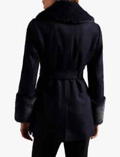 Ted Baker Loleta Faux Fur-collar Wool-blend Coat -Ted Bakee Fashion Shop R04080914 NAVY ALT03