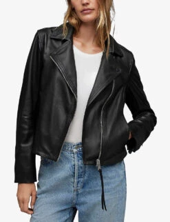 AllSaints Larna Slim-fit Leather Biker Jacket -Ted Bakee Fashion Shop R04081419 BLACK ALT02