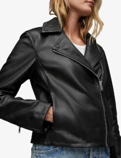 AllSaints Larna Slim-fit Leather Biker Jacket -Ted Bakee Fashion Shop R04081419 BLACK ALT04