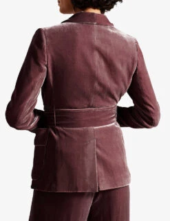 Ted Baker Tansya Tied-waist Shawl-collar Velvet Jacket -Ted Bakee Fashion Shop R04082047 TAUPE ALT03
