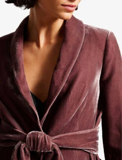 Ted Baker Tansya Tied-waist Shawl-collar Velvet Jacket -Ted Bakee Fashion Shop R04082047 TAUPE ALT04