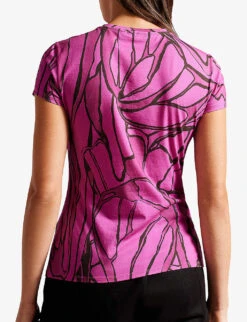 Ted Baker Kcarlia Abstract-print Stretch-cotton T-shirt 5 Ted Baker Kcarlia Abstract-print Stretch-cotton T-shirt -Ted Bakee Fashion Shop R04082059 BRTPINK ALT02