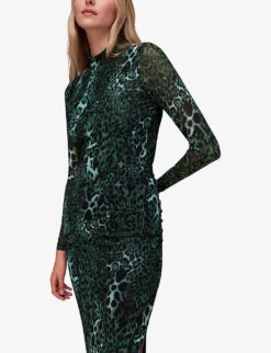 Whistles Night Cat Animal-print Stretch-mesh Midi Skirt -Ted Bakee Fashion Shop R04082101 MULTICOLOURED ALT04