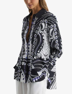 Reiss Rose Abstract-print Woven Shirt 7 Reiss Rose Abstract-print Woven Shirt -Ted Bakee Fashion Shop R04082354 NAVYWHITE ALT02
