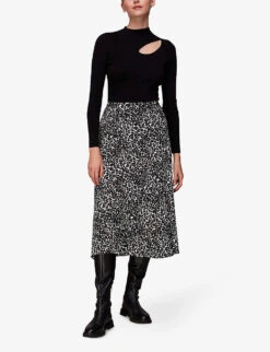 Whistles Shadow Leopard-print Woven Midi Skirt 7 Whistles Shadow Leopard-print Woven Midi Skirt -Ted Bakee Fashion Shop R04082652 BLACK ALT02