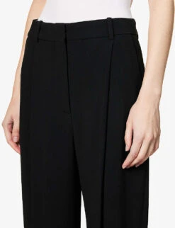 Victoria Beckham Pleated Mid-rise Straight-leg Stretch-woven Trousers -Ted Bakee Fashion Shop R04083211 BLACK ALT04