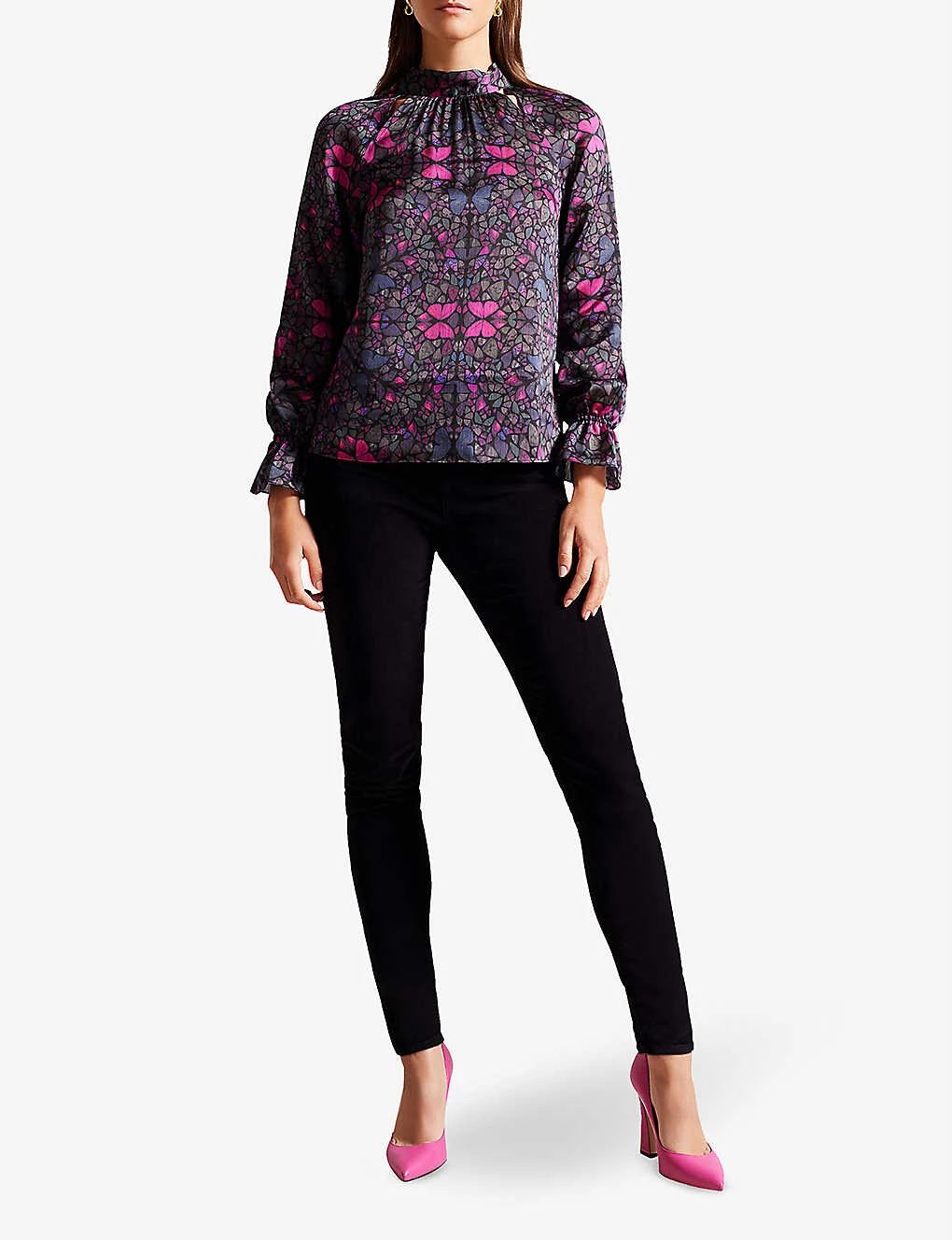 Ted Baker Heiydii Butterfly-print High-neck Woven Blouse 2 Ted Baker Heiydii Butterfly-print High-neck Woven Blouse - Image 2