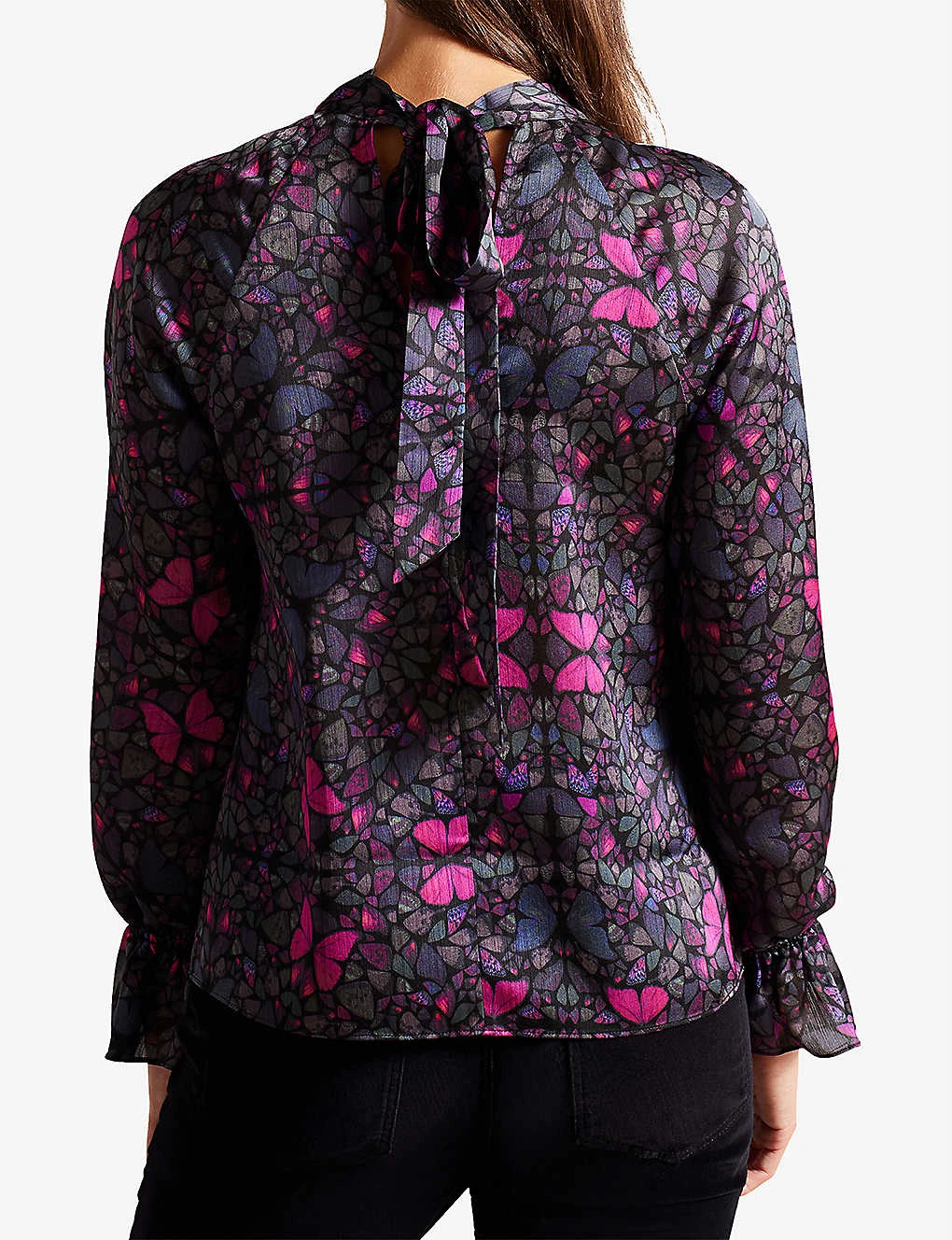 Ted Baker Heiydii Butterfly-print High-neck Woven Blouse 3 Ted Baker Heiydii Butterfly-print High-neck Woven Blouse - Image 3