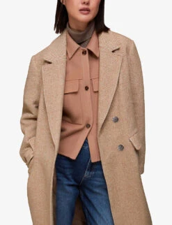 Whistles Double-breasted Wool-blend Coat -Ted Bakee Fashion Shop R04083838 OATMEAL ALT04