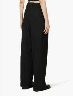 Ganni Drapey Relaxed-fit Straight-leg Mid-rise Recycled Polyester-blend Trousers -Ted Bakee Fashion Shop R04083957 BLACK ALT03