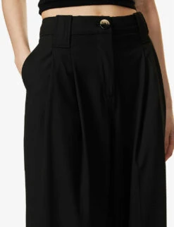 Ganni Drapey Relaxed-fit Straight-leg Mid-rise Recycled Polyester-blend Trousers -Ted Bakee Fashion Shop R04083957 BLACK ALT04