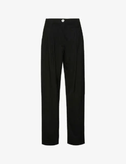 Ganni Drapey Relaxed-fit Straight-leg Mid-rise Recycled Polyester-blend Trousers