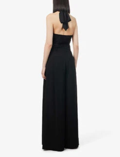 ME AND EM Halter Neck Wide-leg Recycled-polyester Jumpsuit -Ted Bakee Fashion Shop R04084444 BLACK ALT03