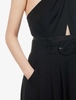 ME AND EM Halter Neck Wide-leg Recycled-polyester Jumpsuit -Ted Bakee Fashion Shop R04084444 BLACK ALT04