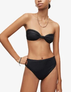 AllSaints Emma Knot High-rise Bikini Bottoms -Ted Bakee Fashion Shop R04085162 LIQUIDBLACK ALT02