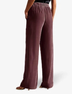 Ted Baker Tansyat Wide-leg High-rise Velvet Trousers -Ted Bakee Fashion Shop R04086355 TAUPE ALT02
