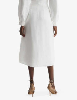 Reiss Axelle High-rise Linen-blend Midi Skirt -Ted Bakee Fashion Shop R04086999 WHITE ALT03