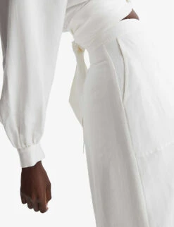 Reiss Axelle High-rise Linen-blend Midi Skirt -Ted Bakee Fashion Shop R04086999 WHITE ALT04