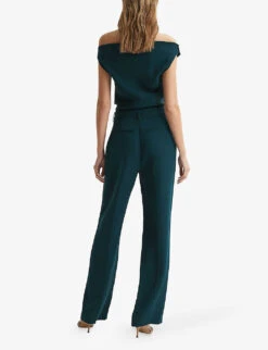 Reiss Maple Off-shoulder Belted-waist Stretch-woven Jumpsuit 8 Reiss Maple Off-shoulder Belted-waist Stretch-woven Jumpsuit -Ted Bakee Fashion Shop R04087031 TEAL ALT03