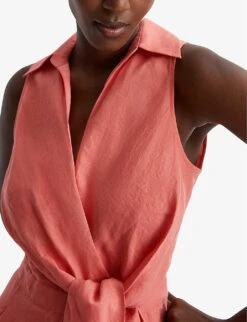 Reiss Suki V-neck Linen Jumpsuit -Ted Bakee Fashion Shop R04087034 CORAL ALT02