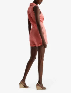 Reiss Suki V-neck Linen Jumpsuit -Ted Bakee Fashion Shop R04087034 CORAL ALT03