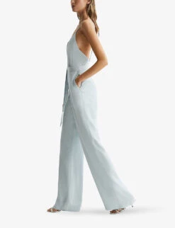 Reiss Irina Embellished-strap Belted-waist Woven Jumpsuit 7 Reiss Irina Embellished-strap Belted-waist Woven Jumpsuit -Ted Bakee Fashion Shop R04087035 GREEN ALT02