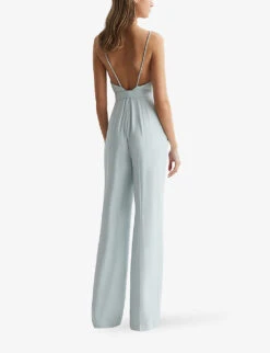 Reiss Irina Embellished-strap Belted-waist Woven Jumpsuit 8 Reiss Irina Embellished-strap Belted-waist Woven Jumpsuit -Ted Bakee Fashion Shop R04087035 GREEN ALT03
