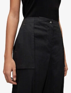 AllSaints Frieda Tapered-leg High-rise Stretch Linen-blend Trousers -Ted Bakee Fashion Shop R04087346 BLACK ALT04