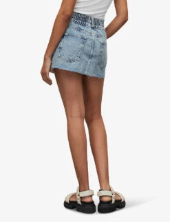AllSaints Hailey Elasticated-waist Raw-hem Denim Mini Skirt -Ted Bakee Fashion Shop R04087417 FRESHINDIGO ALT03