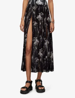 AllSaints Cari Mia Graphic-print Regular-fit Woven Maxi Skirt -Ted Bakee Fashion Shop R04087435 BLACK ALT02