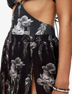 AllSaints Cari Mia Graphic-print Regular-fit Woven Maxi Skirt -Ted Bakee Fashion Shop R04087435 BLACK ALT04