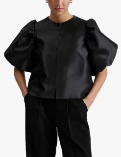 By Malina Cleo Balloon-sleeve Satin Blouse 6 By Malina Cleo Balloon-sleeve Satin Blouse -Ted Bakee Fashion Shop R04087776 BLACK ALT02
