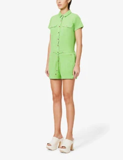 Melissa Odabash Cheryl Drawstring-waist Cotton-blend Playsuit -Ted Bakee Fashion Shop R04090048 LIME ALT02