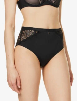Chantelle Orangerie Scalloped-trim High-rise Stretch-woven Briefs -Ted Bakee Fashion Shop R04093296 011BLACK ALT02