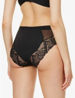 Chantelle Orangerie Scalloped-trim High-rise Stretch-woven Briefs -Ted Bakee Fashion Shop R04093296 011BLACK ALT03