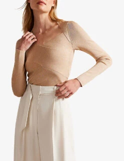 Ted Baker Eloisy Cross-over Metallic-knit Top -Ted Bakee Fashion Shop R04093904 DUSKYPINK ALT02