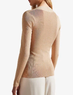 Ted Baker Eloisy Cross-over Metallic-knit Top -Ted Bakee Fashion Shop R04093904 DUSKYPINK ALT03