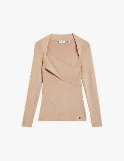 Ted Baker Eloisy Cross-over Metallic-knit Top