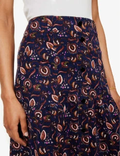 ME AND EM Jacobean Graphic-print Cotton Midi Skirt 9 ME AND EM Jacobean Graphic-print Cotton Midi Skirt -Ted Bakee Fashion Shop R04094233 INDIGOYELLOWBROWN ALT04