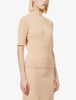 Joseph Slim-fit Cotton-blend Knitted Top -Ted Bakee Fashion Shop R04095378 SALMON ALT02