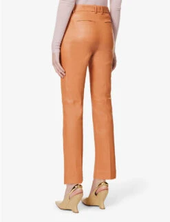 Joseph Coleman Wide-leg High-rise Leather Trousers -Ted Bakee Fashion Shop R04095412 CARAMEL ALT03