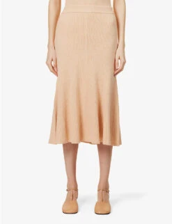 Joseph Flared Cotton And Wool-blend Knitted Midi Skirt -Ted Bakee Fashion Shop R04095435 SALMON ALT02