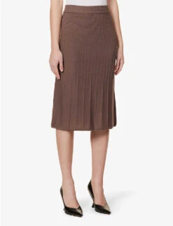 Joseph Ribbed Flared-hem Wool Knitted Midi Skirt -Ted Bakee Fashion Shop R04095438 TRUFFLE ALT02