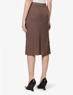 Joseph Ribbed Flared-hem Wool Knitted Midi Skirt -Ted Bakee Fashion Shop R04095438 TRUFFLE ALT03
