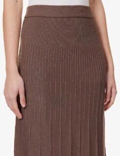 Joseph Ribbed Flared-hem Wool Knitted Midi Skirt -Ted Bakee Fashion Shop R04095438 TRUFFLE ALT04