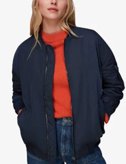 Whistles Maria Recycled-polyester Bomber Jacket -Ted Bakee Fashion Shop R04095550 NAVY ALT02