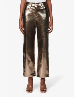 Lupe Metallic High-rise Straight-leg Faux-leather Trousers -Ted Bakee Fashion Shop R04096726 GUNMETAL ALT02