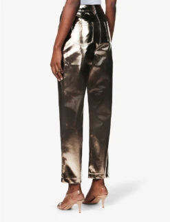 Lupe Metallic High-rise Straight-leg Faux-leather Trousers -Ted Bakee Fashion Shop R04096726 GUNMETAL ALT03