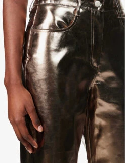 Lupe Metallic High-rise Straight-leg Faux-leather Trousers -Ted Bakee Fashion Shop R04096726 GUNMETAL ALT04